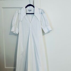 GANNI COTTON POPLIN COLLAR MIDI DRESS